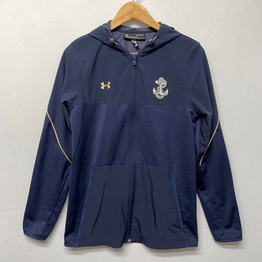Under Armour Navy Midshipmen NCAA Hooded Windbreaker Jacket Size Small M287 -13